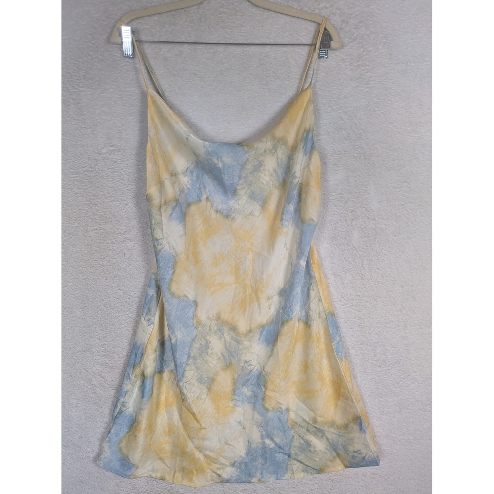 Iris Slip Dress Women's Large Yellow Blue Tie Dye Cowl Neck Spaghetti Strap